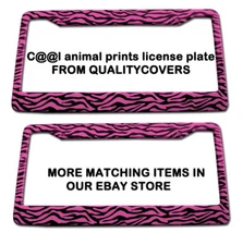 Zebra Black and PINK plastic License Plate Frames for all usa cars