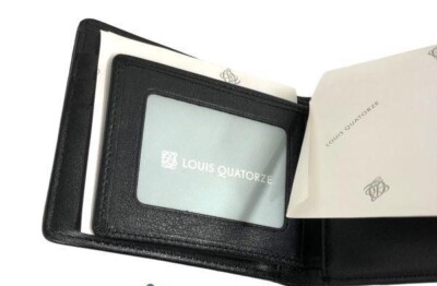 Louis Quatorz Black Leather Monogram Bi Fold Wallet | eBay