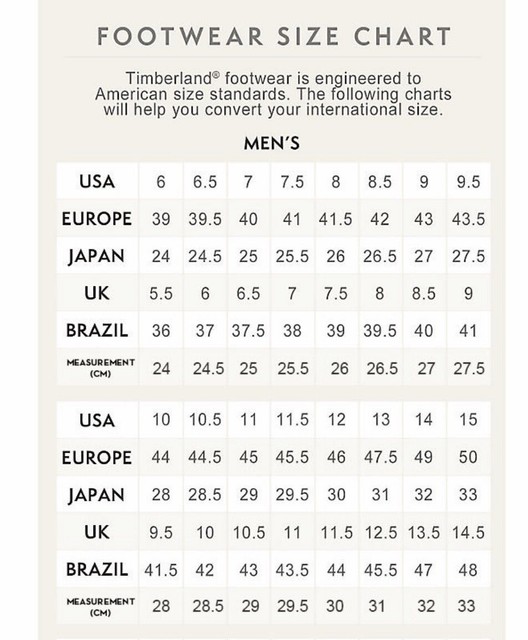 timberland shoe size