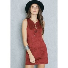 NWT FOREVER 21 Faux Suede Lace Up Sleeveless Front Pockets Sheath Tank Dress S