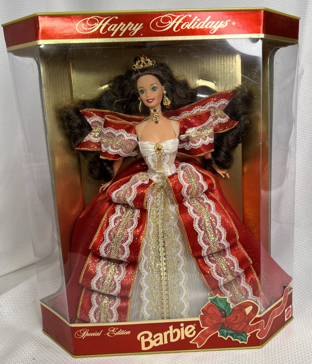 1997 RARE MISPRINT Holiday Barbie Doll Green Eyes Back of Box Blue