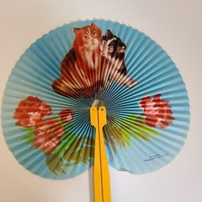 Vintage Folded Paper Fan With Cats Made In The People's Republic Of China