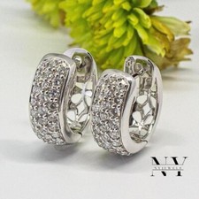 Moissanite Huggie Hoop Earrings 2 Carat Round Brilliant Cut Solid 14K White Gold
