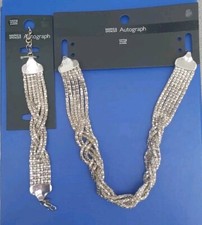 BNWT M&S Autograph Necklace & Matching Bracelet Silver Hypo Allergenic Twist New
