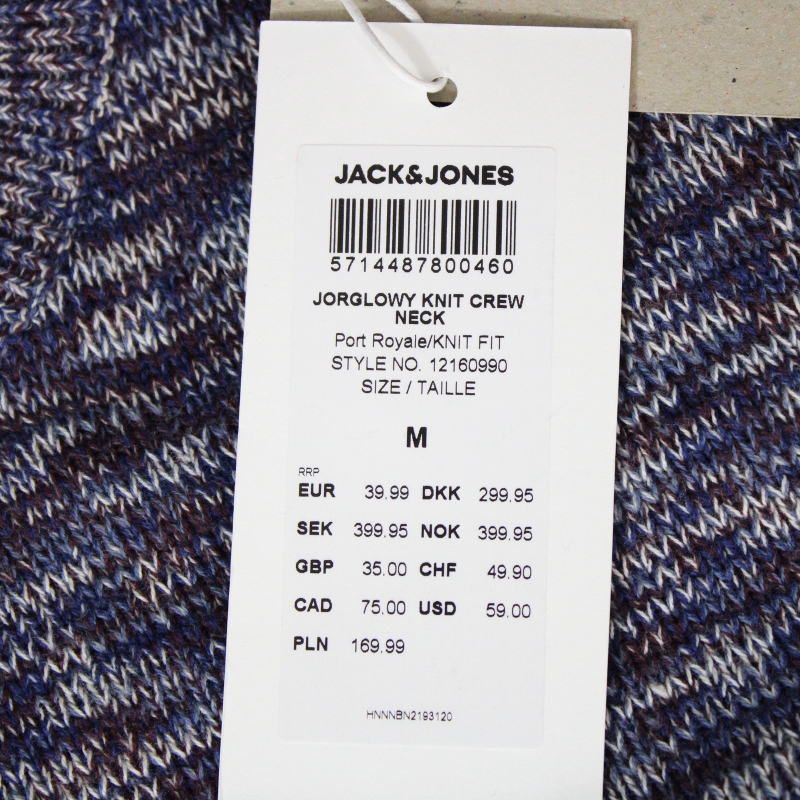 JACK & JONES Men's Size Medium Long Sleeve Knit Crew Neck Sweater Dark