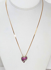 10K Gold Diamond Heart Pendant Necklace, 18" Long Chain.