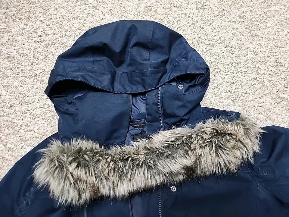 The North Face Dryvent Arctic Down Zip Faux Fur Hooded Long Parka Jacket M Navy - Image 3 of 4