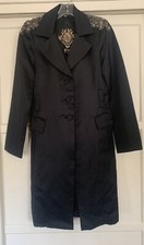 Johnny Was Biya Black Linen Rayon Coat w Rhinestone Shoulder Detail Sz S NWOT
