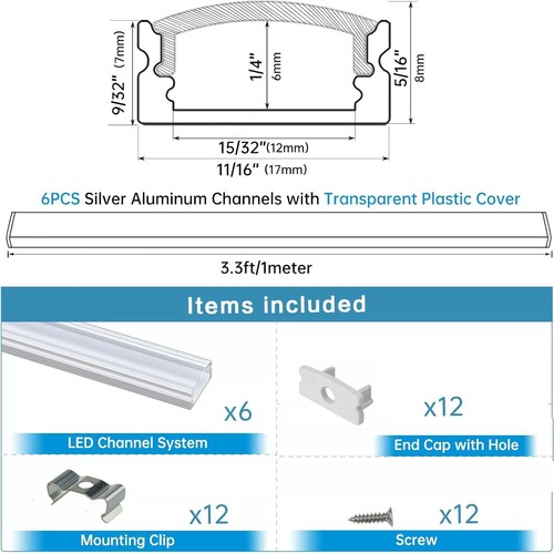 6Pack 1m LED Aluminium Channel Profile Extrusion Diffuser Strip Lights Cover U - Picture 9 of 9