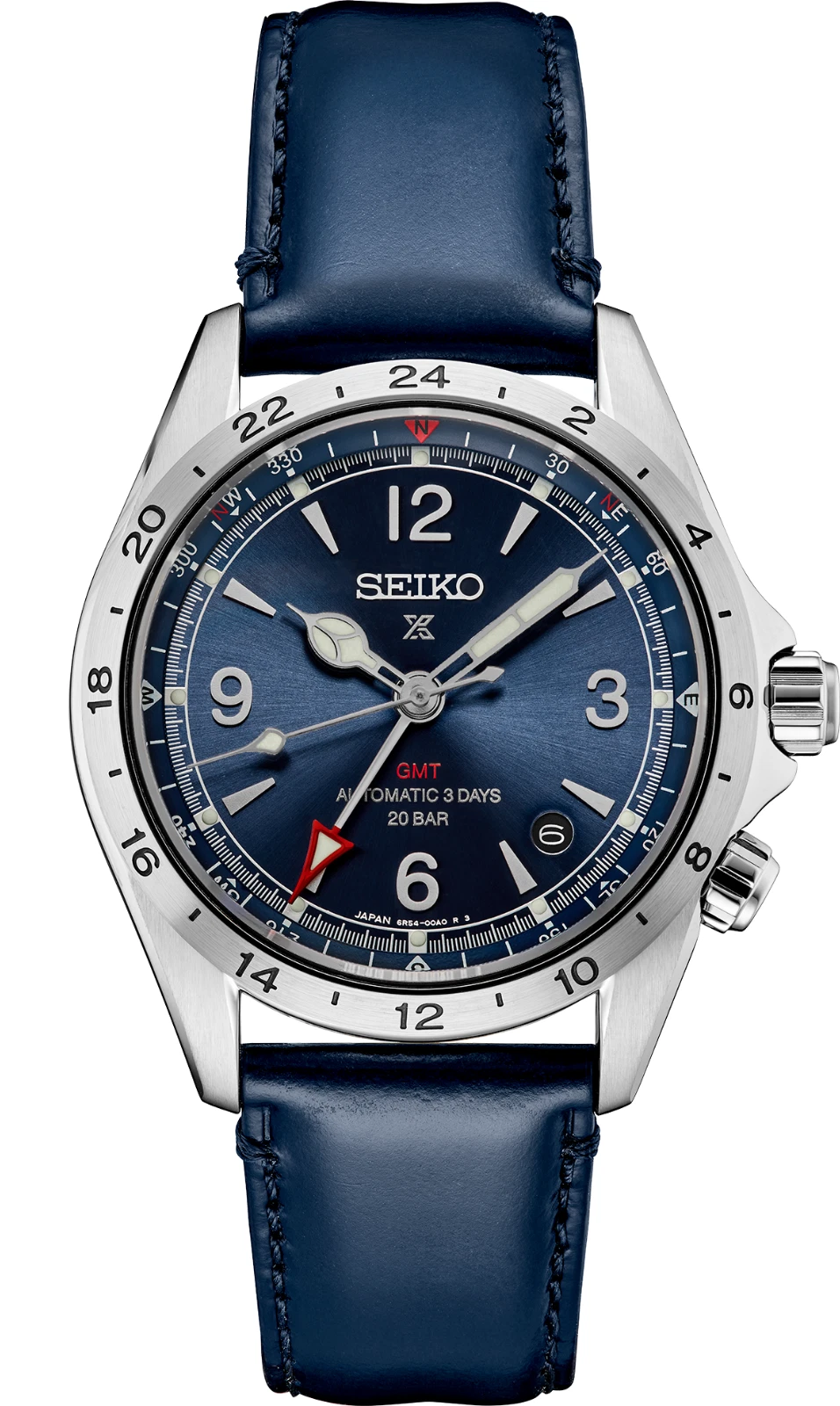 Seiko Prospex Mens Alpinist GMT Blue Dial Blue Strap Watch SPB377