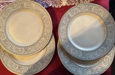4 Franciscan Masterpiece China Grey Renaissance Gold Trim 10.5 Dinner Plates