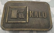 Vintage 1970s KALO LABS Belt Buckle Brass tone Metal Farm Seed Lewis Corp USA