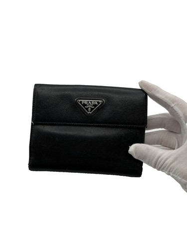 PRADA Long Wallet PVC BLK Plain Mens 2ML317 Saffiano Triangle Used