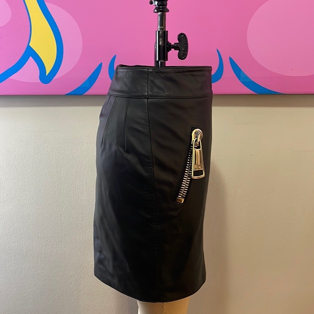 Moschino Black Leather Pencil Skirt Moto Biker image 4