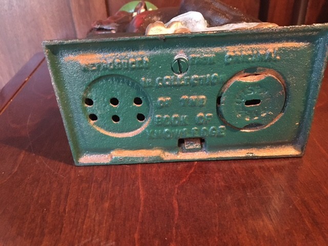 VINTAGE OLE PUFFER NICKEL CIGAR DOG CAST IRON MECHANICAL COIN BANK