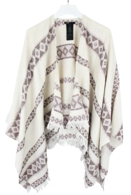 MAJE Pull Femme Taille Unique Poncho Mélange De Laine Tricoté À Motifs Frange - Photo 1/4