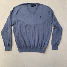 Polo Ralph Lauren Sweater Mens Large Blue V Neck Long Sleeve 100 Pima Cotton