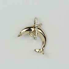 14k Yellow  White Gold, Diamond Womens Dolphin Necklace Pendant