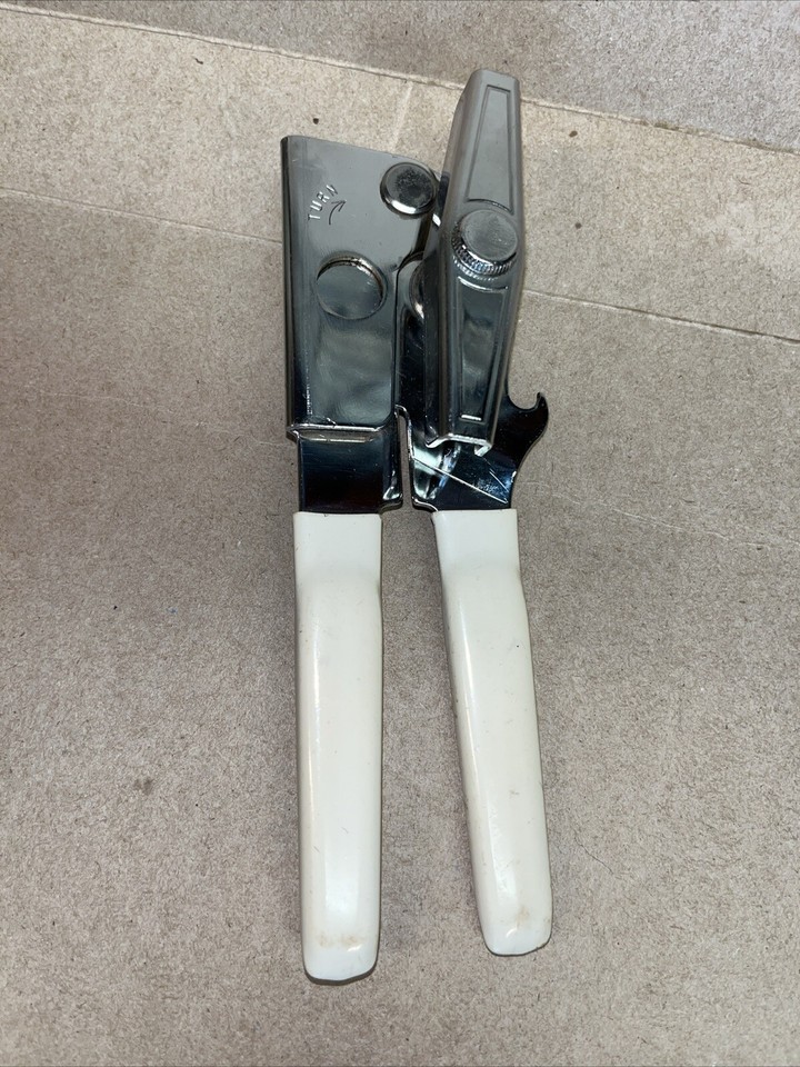 VINTAGE Swing Away Can Opener Manual White Handle Grips 7” SwingAWay