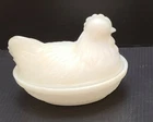Vintage Anchor Hocking White Milk Glass Hen on a Nest Dish Chicken in Basket 5"
