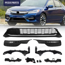 Front Lower Bumper Grille LED Fog Light Bezel Bracket For 2016 2017 Honda Accord