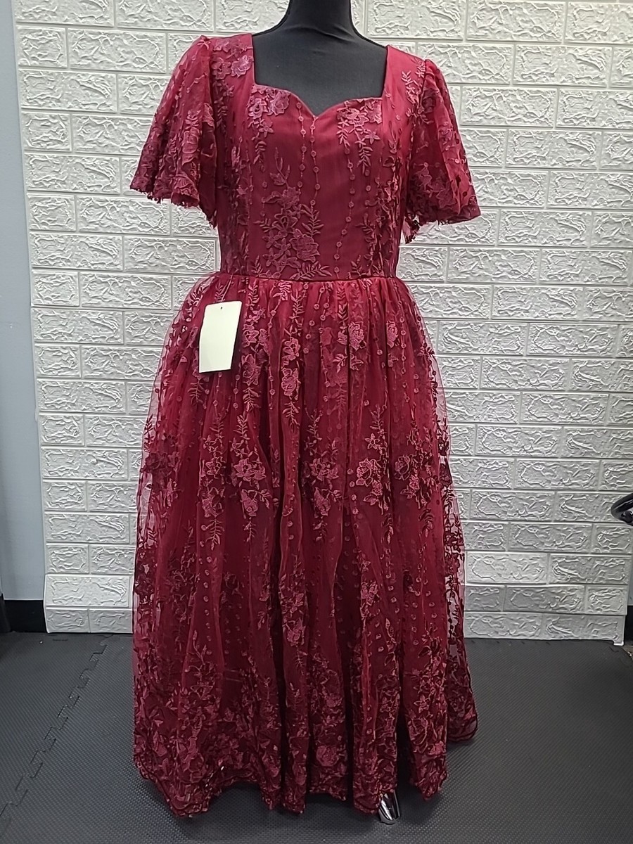 burgundy lace dress short sleeve New Jessakae Victorian Size Medium Bride dress