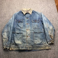 Vintage Denim Chore Coat Blanket Lined Blue Work Jacket Corduroy Collar
