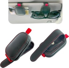 2 Pack Sunglasses Holder for Car Visor, Magnetic Leather Eyeglass Clip.