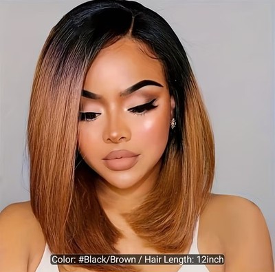 WOMEN'S 12'' INCH BLACK AND BROWN U PART LACE BOB WIG