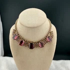 Vintage Purple Rhinestone Necklace Gold Tone 14”