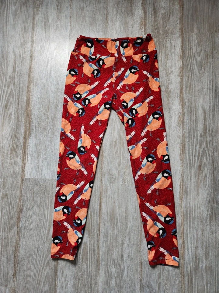 LuLaRoe Rojo Chickadee Estampado de Pájaro Suave Tacto Leggings Elásticos Talla Única Foto 2 de 4