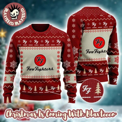 Foo Fighter Signature  Snowflakes Pattern Holiday Red Ugly Christmas Sweater