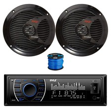Pyle BT Marine Stereo Receiver, 2x 6.5" 150W Speakers Black w/ Wire