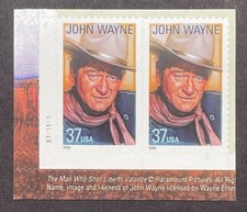 US 3876 37c John Wayne unused pair never hinged 2004