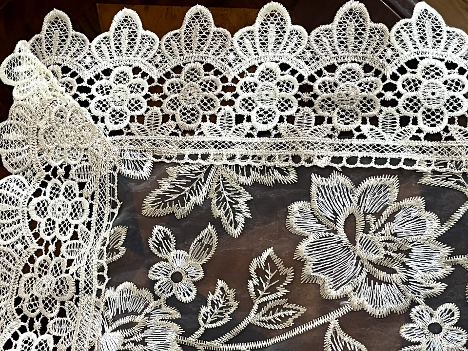 Medium 90cm Square Tablecloth, Lace Table Cloth Floral Embroidery Doily - Image 4 of 4