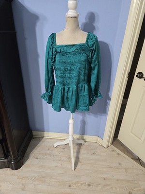 Romantic Gypsy Size 2x Green Smocked Peplum Blouse