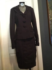 CUTEST Nanette Lepore  2pc Suit Set  ruched Blazer Skirt Ruffle  Sz 6