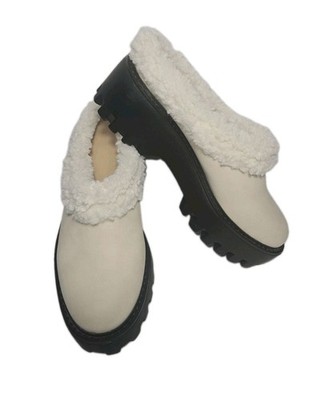 Just Fab Edie Platform Clogs Mules Cream Slip-On Luh Chunky Sole Womens 7.5
