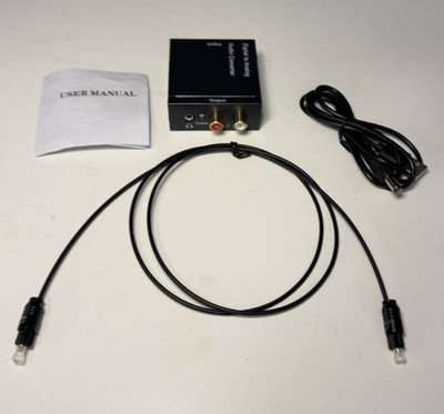 Digital Optical Coaxial to Analog RCA L/R Audio Converter Adapter w/ Fiber Cable