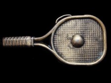 KD25146 VINTAGE 1970s CUT-OUT  TENNIS RACQUET w/ BALL  BRASSTONE BELT BUCKLE