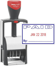 Heavy Duty Self Inking Date Stamp with Phrase Paid - 2 Color Blue/Red Ink