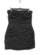 Zara Womens Size Large Black Linen Blend Strapless Ruched Gathering Mini Dress