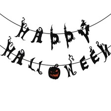 Happy Halloween Banner Black Witch Pumpkin Garland Haunted House Bunting Decor