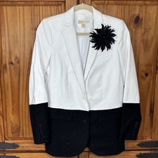 MICHAEL Michael Kors Women's White Black Colorblock Blazer Jacket Size 8 Floral