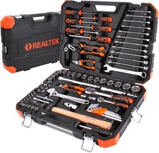 REALTEK 100 Pcs Tool Kit, CR-V Mechanic Tool Set for DIY, Car Repair, Home Maint