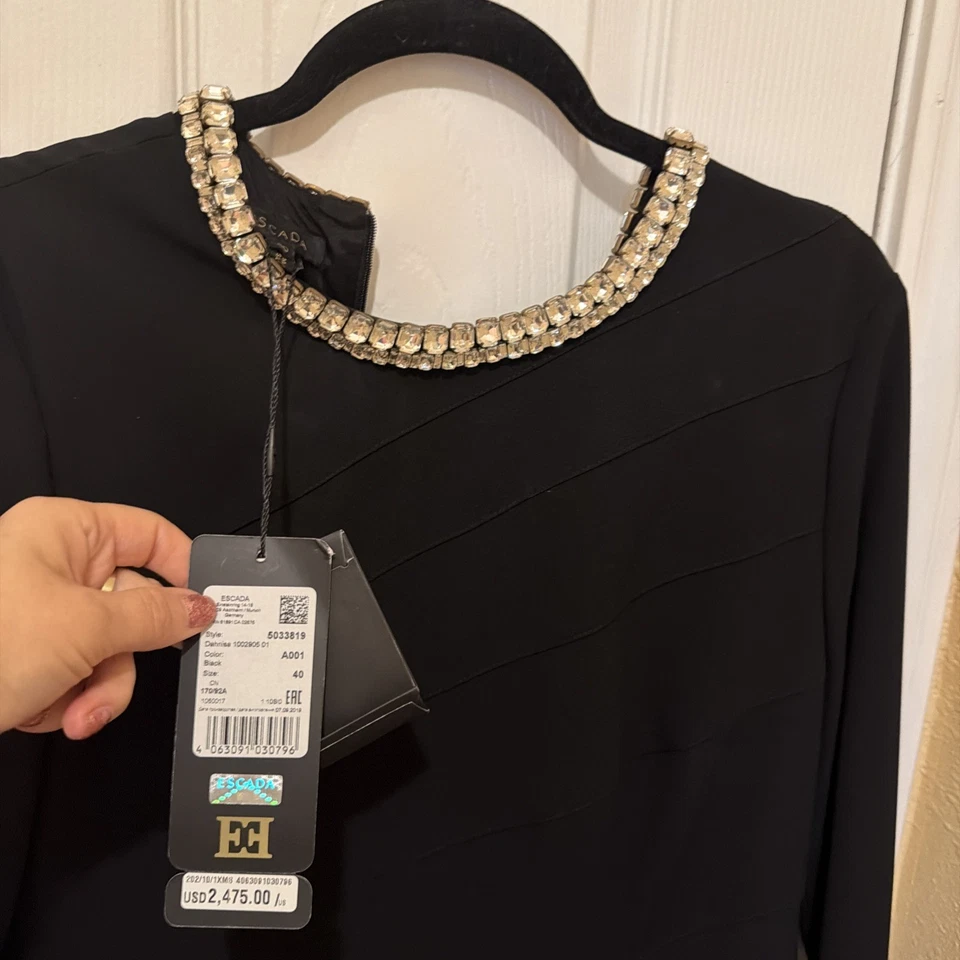 Escada Couture 40 Dress Wool Silk Lace Black Long Sleeve Womens US Size 10 - Image 2 of 4