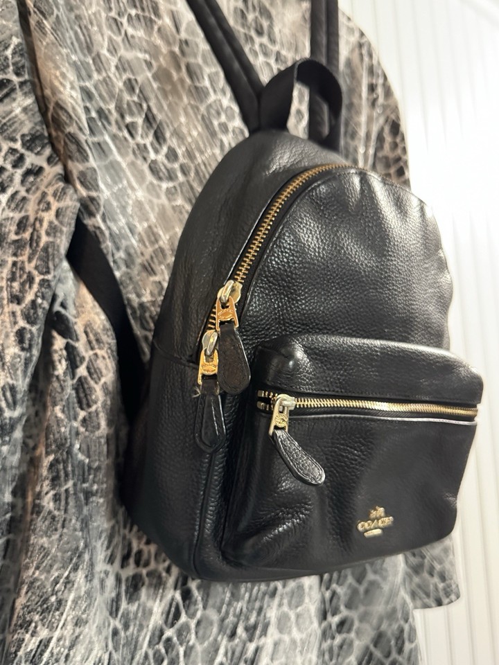 Coach Mini Charlie Backpack Black Pebbled Leather F38263