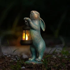 MININOVA Garden Statues Rabbit with Solar Lantern Outdoor Bunny Figurines