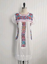 Handmade Puebla Mexican Peasant Vintage Embroidered Artisan Dress