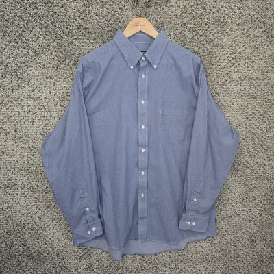 Chaps Shirt Mens 17.5 34/35 Blue Button Down Regular Fit Comfort Stretch Casual
